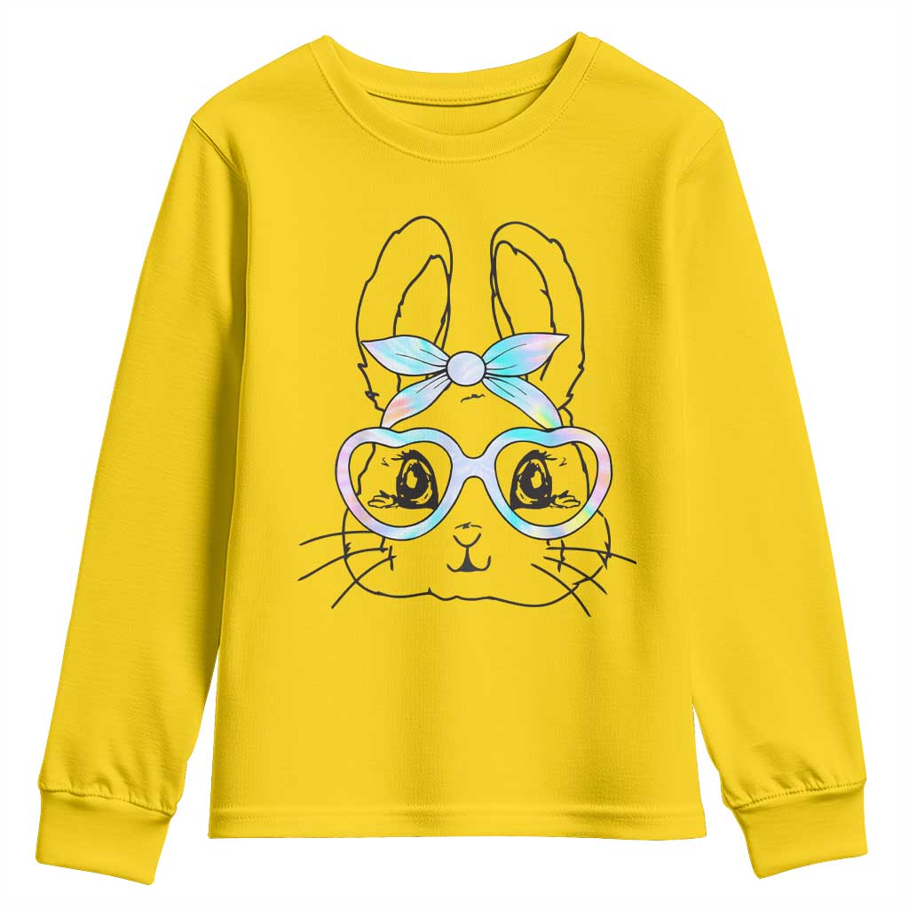 Girls Easter Bunny Youth Sweatshirt Rabbit Face Tie Dye Glasses Happy Easter Day TS10 Daisy Print Your Wear