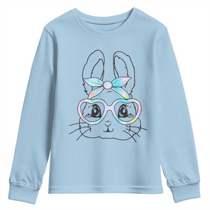 Girls Easter Bunny Youth Sweatshirt Rabbit Face Tie Dye Glasses Happy Easter Day TS10 Light Blue Print Your Wear