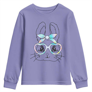 Girls Easter Bunny Youth Sweatshirt Rabbit Face Tie Dye Glasses Happy Easter Day TS10 Violet Print Your Wear