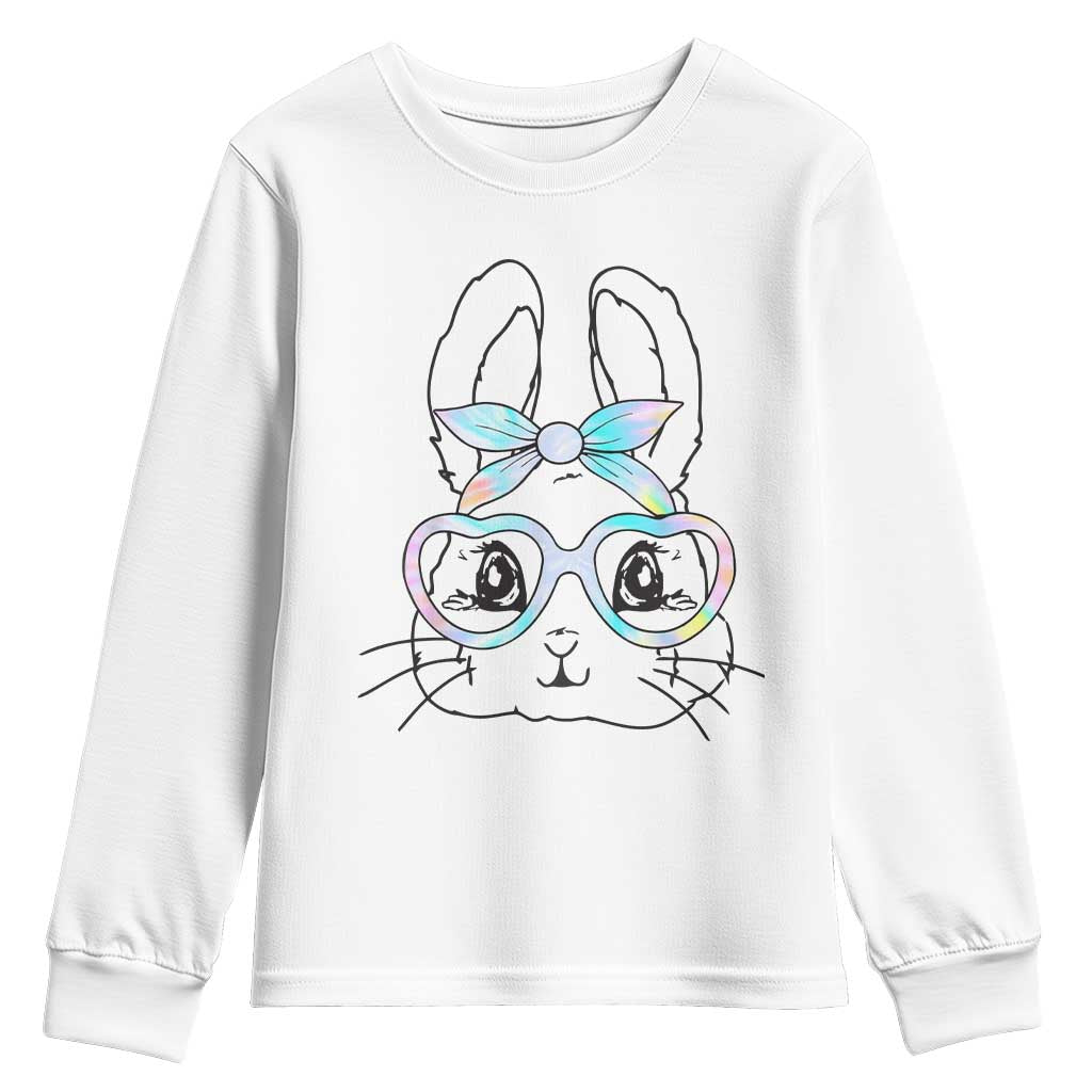 Girls Easter Bunny Youth Sweatshirt Rabbit Face Tie Dye Glasses Happy Easter Day TS10 White Print Your Wear