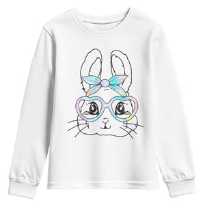Girls Easter Bunny Youth Sweatshirt Rabbit Face Tie Dye Glasses Happy Easter Day TS10 White Print Your Wear