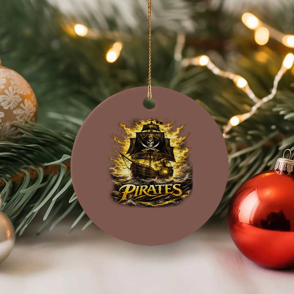 Pirate Lovers Ceramic Ornament Vintage Golden Pirate Ship Skull Graphic TS10 1pc Mocha Print Your Wear