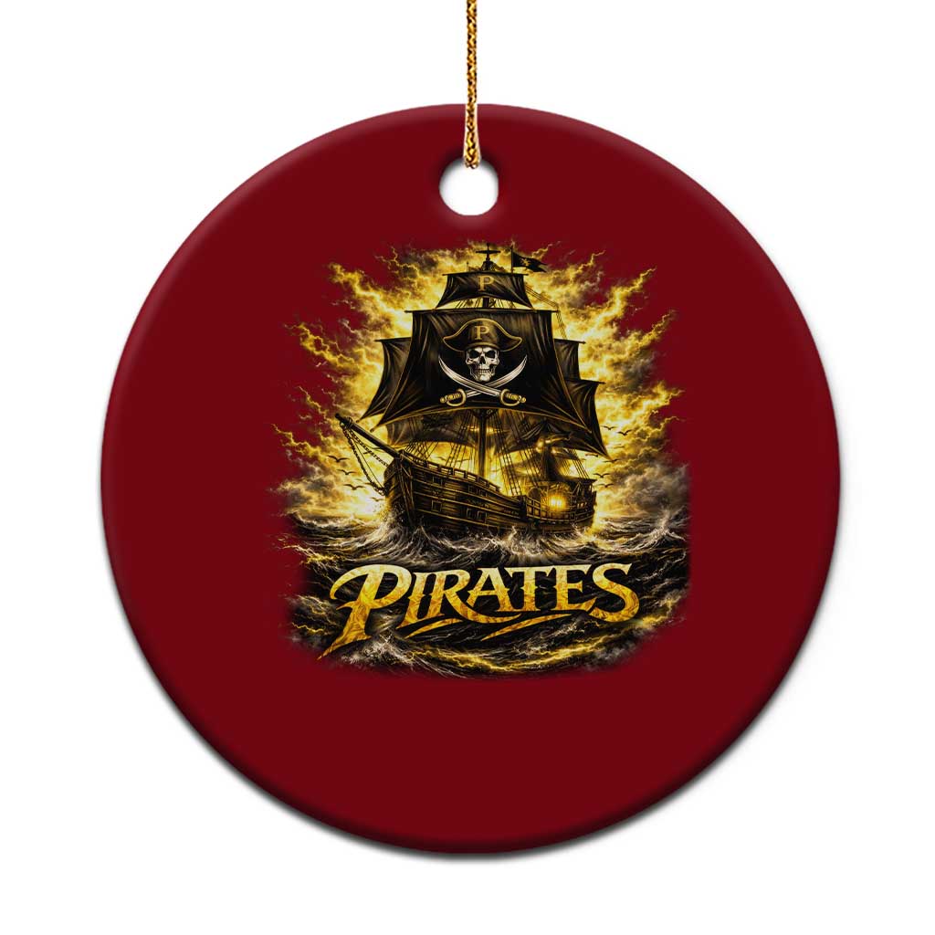 Pirate Lovers Ceramic Ornament Vintage Golden Pirate Ship Skull Graphic TS10 1pc Red Print Your Wear