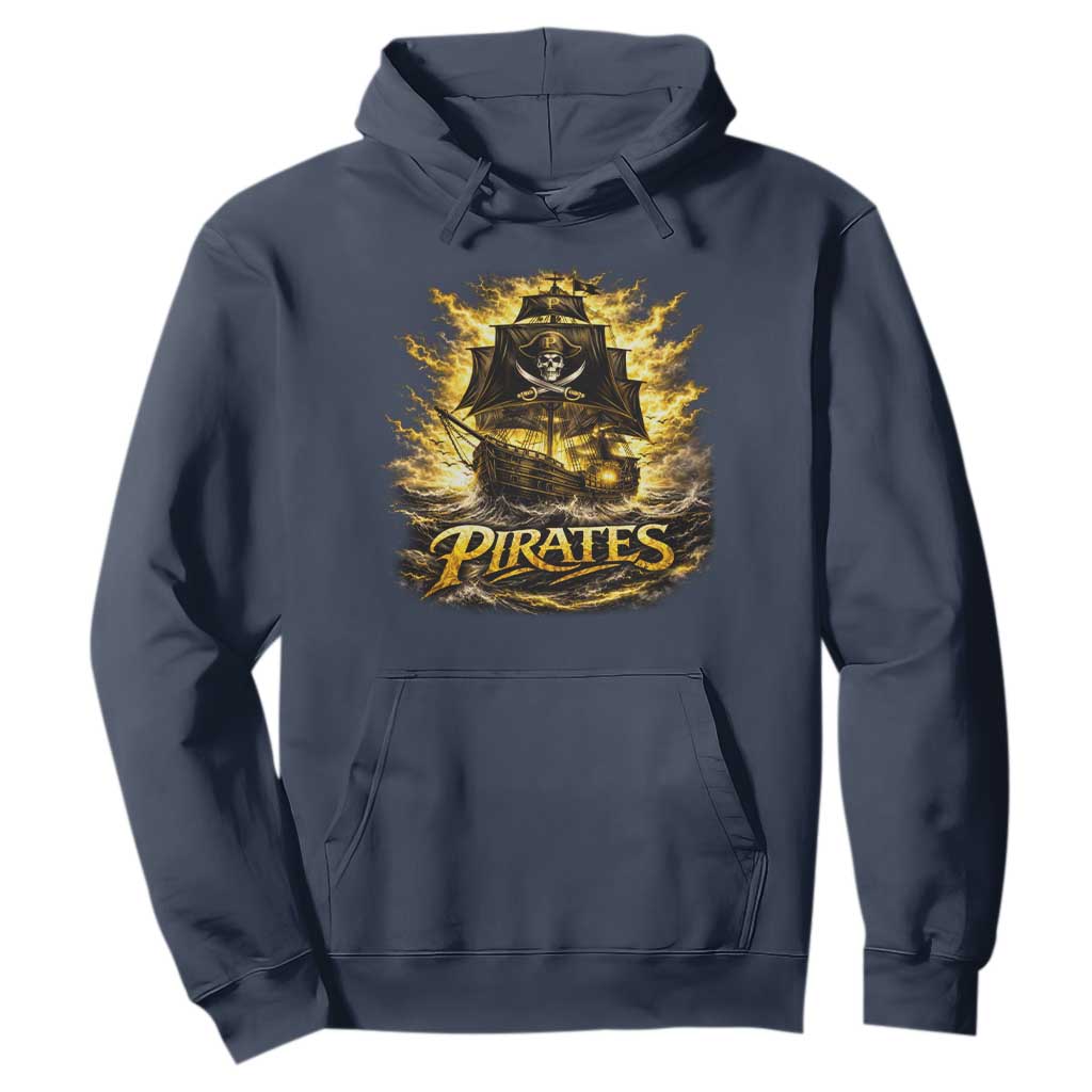 Pirate Lovers Hoodie Vintage Golden Pirate Ship Skull Graphic TS10 Navy Print Your Wear