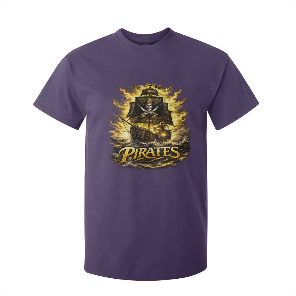 Pirate Lovers T Shirt For Kid Vintage Golden Pirate Ship Skull Graphic TS10 Purple Print Your Wear