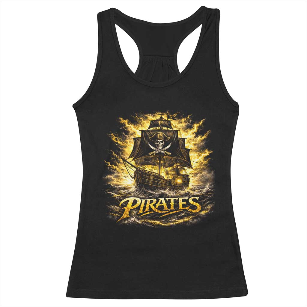 Pirate Lovers Racerback Tank Top Vintage Golden Pirate Ship Skull Graphic TS10 Black Print Your Wear