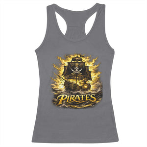 Pirate Lovers Racerback Tank Top Vintage Golden Pirate Ship Skull Graphic TS10 Charcoal Print Your Wear