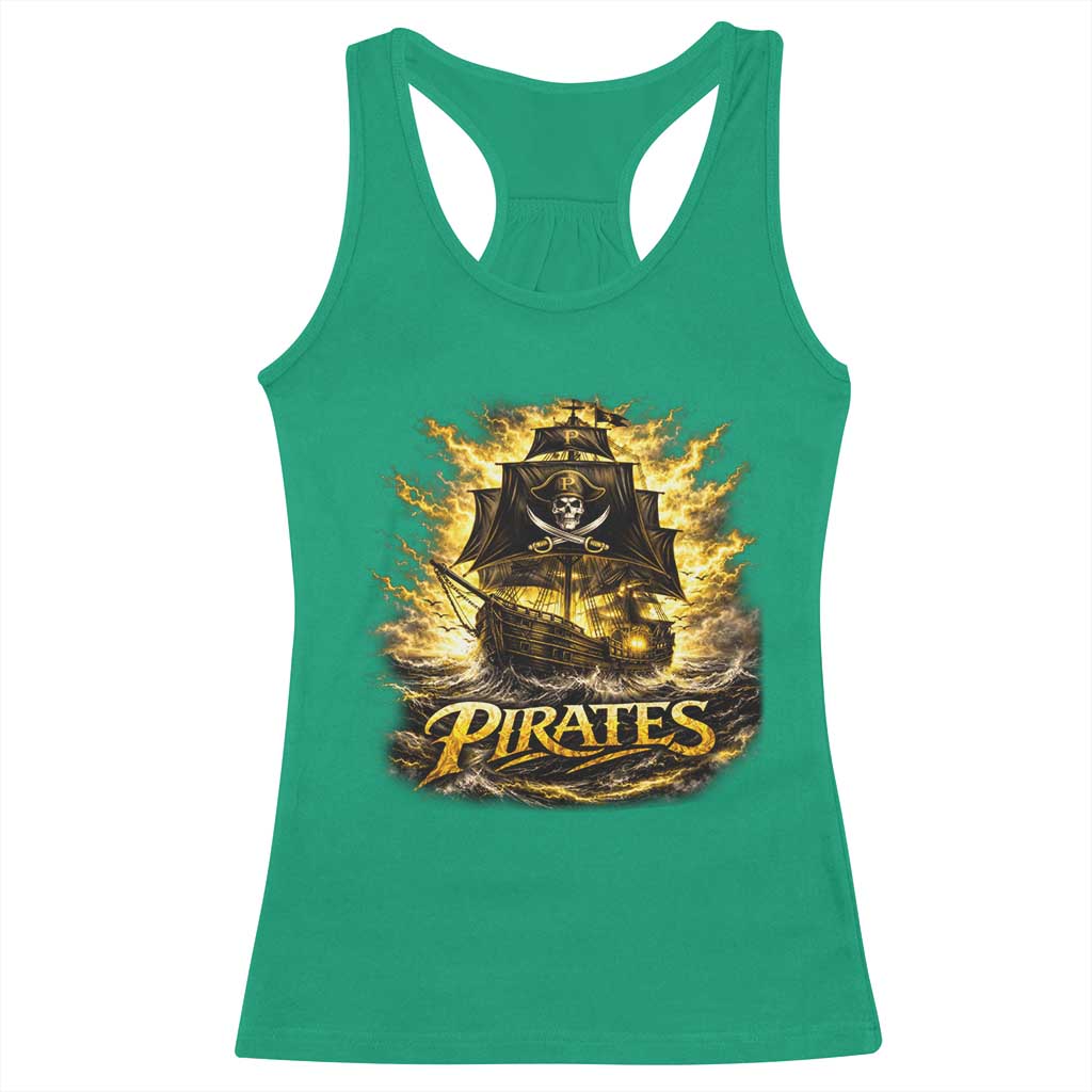 Pirate Lovers Racerback Tank Top Vintage Golden Pirate Ship Skull Graphic TS10 Irish Green Print Your Wear