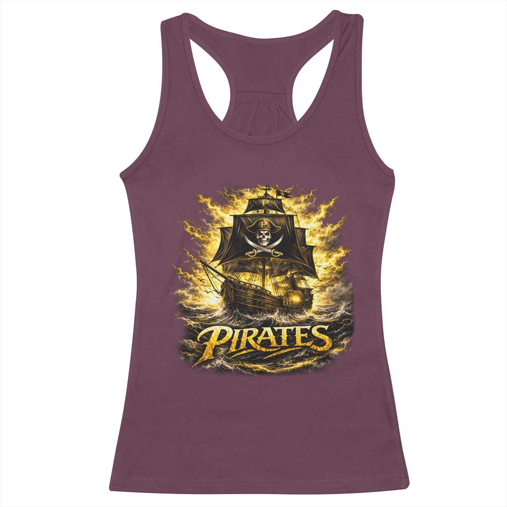 Pirate Lovers Racerback Tank Top Vintage Golden Pirate Ship Skull Graphic TS10 Maroon Print Your Wear