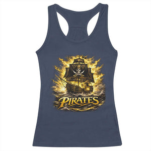 Pirate Lovers Racerback Tank Top Vintage Golden Pirate Ship Skull Graphic TS10 Navy Print Your Wear
