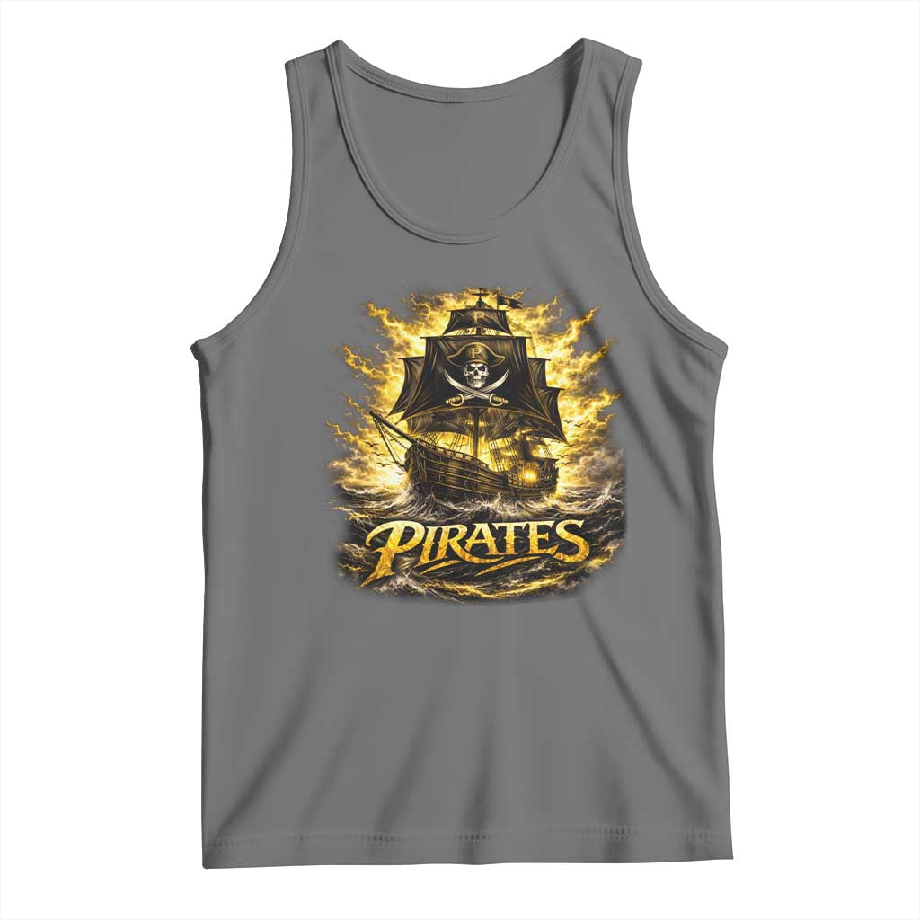 Pirate Lovers Tank Top Vintage Golden Pirate Ship Skull Graphic TS10 Black Heather Print Your Wear