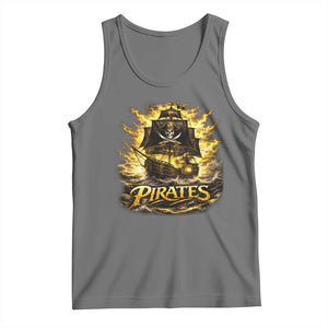 Pirate Lovers Tank Top Vintage Golden Pirate Ship Skull Graphic TS10 Black Heather Print Your Wear