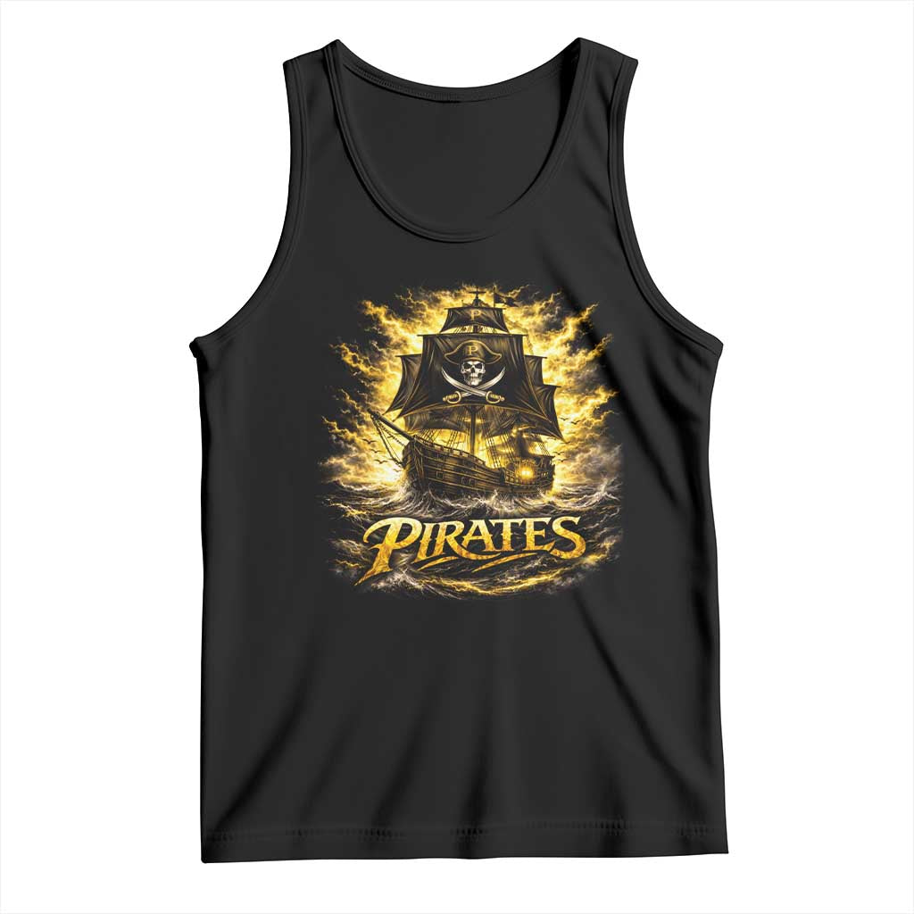 Pirate Lovers Tank Top Vintage Golden Pirate Ship Skull Graphic TS10 Black Print Your Wear