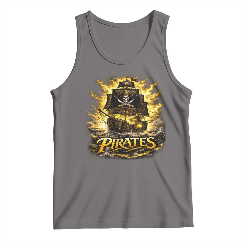 Pirate Lovers Tank Top Vintage Golden Pirate Ship Skull Graphic TS10 Deep Heather Print Your Wear