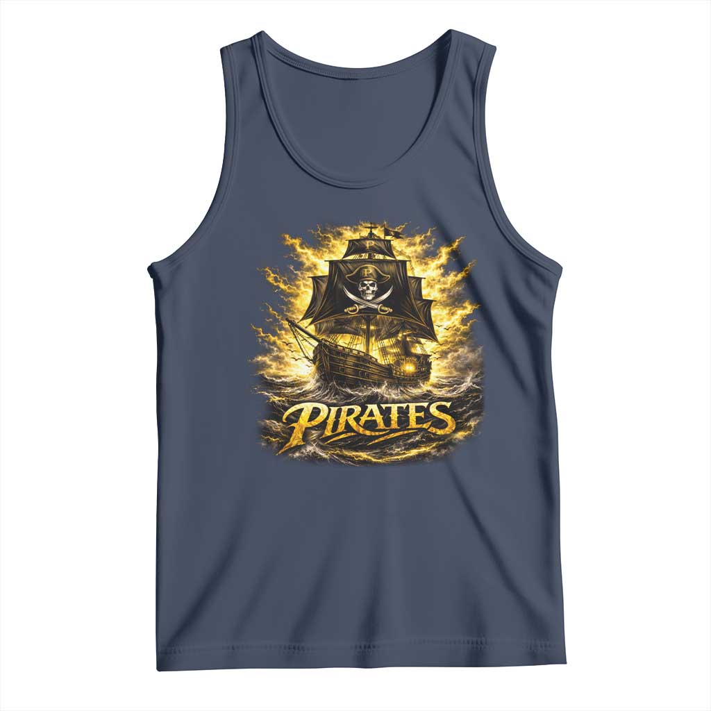 Pirate Lovers Tank Top Vintage Golden Pirate Ship Skull Graphic TS10 Navy Print Your Wear
