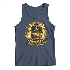 Pirate Lovers Tank Top Vintage Golden Pirate Ship Skull Graphic TS10 Navy Print Your Wear