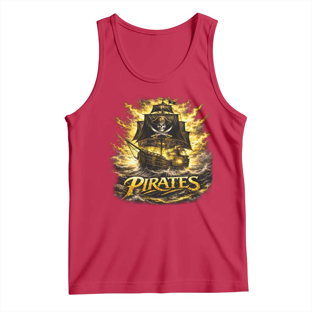 Pirate Lovers Tank Top Vintage Golden Pirate Ship Skull Graphic TS10 Red Print Your Wear