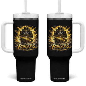 Pirate Lovers Tumbler With Handle Vintage Golden Pirate Ship Skull Graphic TS10 One Size: 40 oz Black Print Your Wear