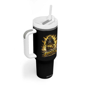 Pirate Lovers Tumbler With Handle Vintage Golden Pirate Ship Skull Graphic TS10 Print Your Wear