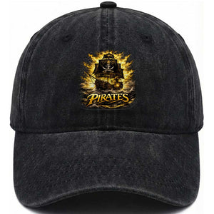 Pirate Lovers Washed Cotton Baseball Cap Vintage Golden Pirate Ship Skull Graphic TS10 Print Your Wear