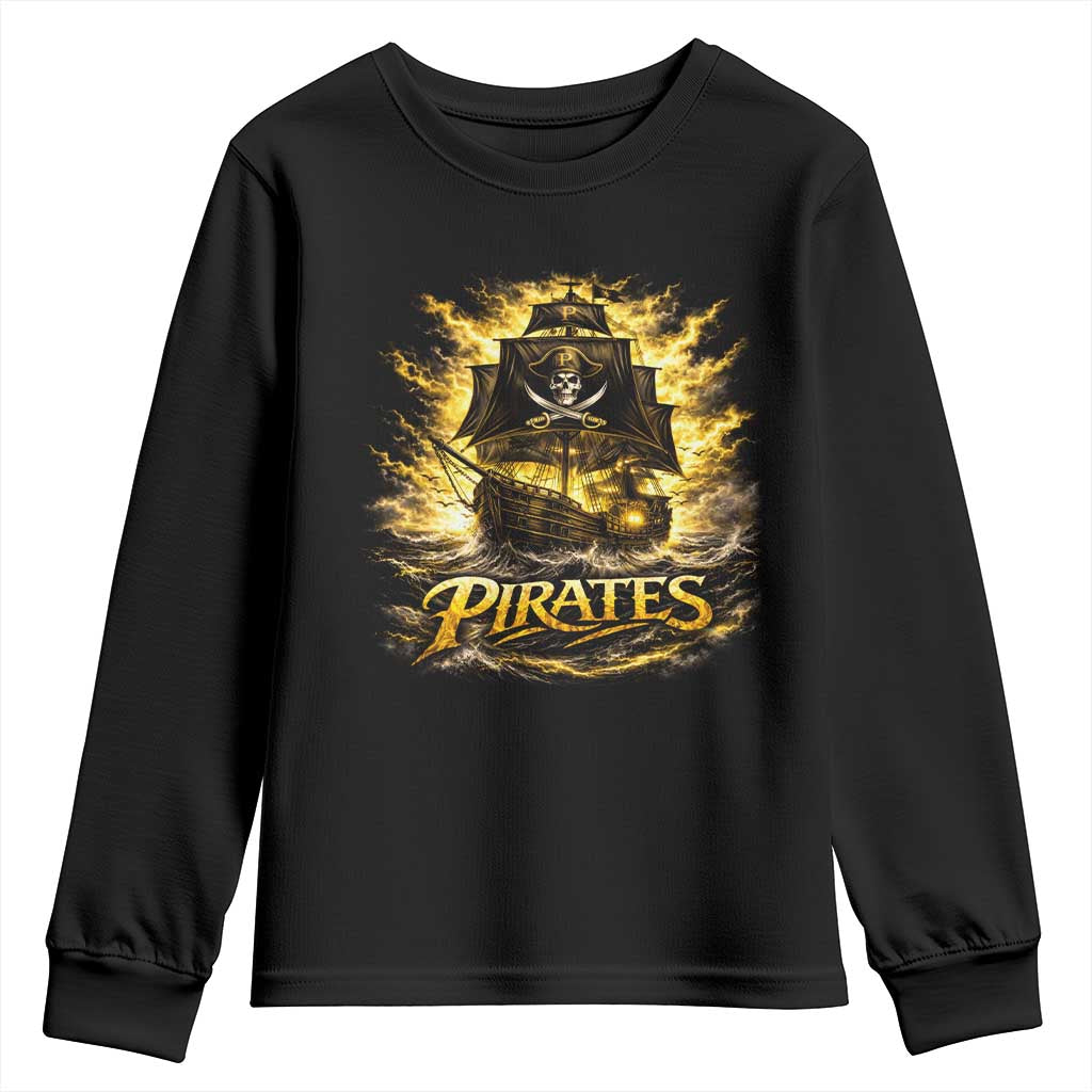 Pirate Lovers Youth Sweatshirt Vintage Golden Pirate Ship Skull Graphic TS10 Black Print Your Wear