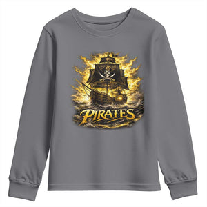 Pirate Lovers Youth Sweatshirt Vintage Golden Pirate Ship Skull Graphic TS10 Charcoal Print Your Wear