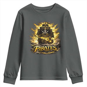 Pirate Lovers Youth Sweatshirt Vintage Golden Pirate Ship Skull Graphic TS10 Dark Heather Print Your Wear