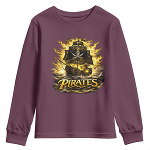 Pirate Lovers Youth Sweatshirt Vintage Golden Pirate Ship Skull Graphic TS10 Maroon Print Your Wear