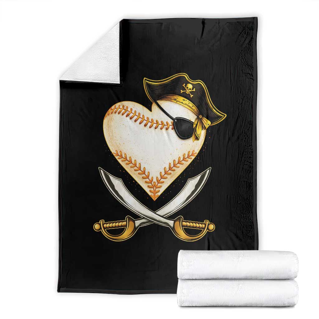 Baseball Pirate Throw Blanket Baseball Heart With Skull TS10 Black Print Your Wear