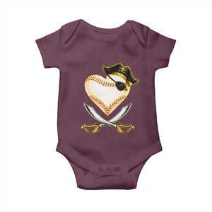 Baseball Pirate Baby Onesie Baseball Heart With Skull TS10 Maroon Print Your Wear