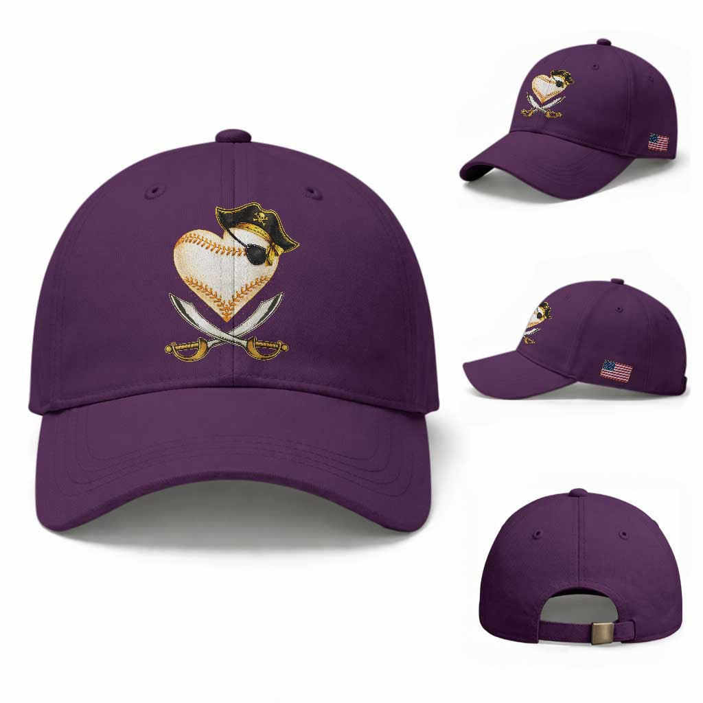 Baseball Pirate Baseball Cap Baseball Heart With Skull TS10 Baseball Cap Universal Fit Purple Print Your Wear