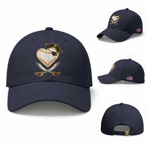Baseball Pirate Baseball Cap Baseball Heart With Skull TS10 Baseball Cap Universal Fit Navy Print Your Wear