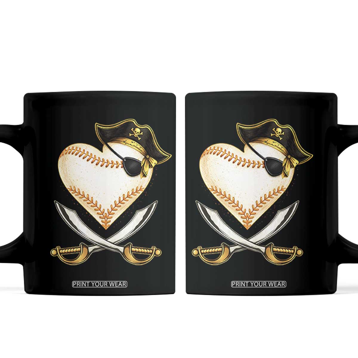 Baseball Pirate Coffee Mug Baseball Heart With Skull TS10 Black Print Your Wear