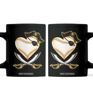 Baseball Pirate Coffee Mug Baseball Heart With Skull TS10 Black Print Your Wear