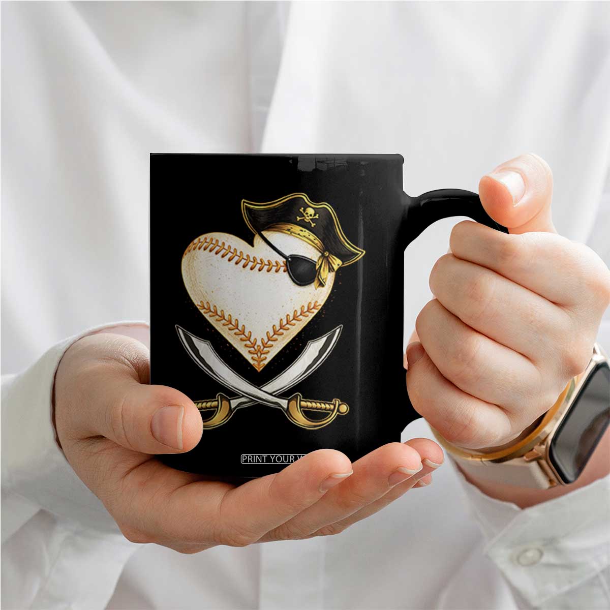 Baseball Pirate Coffee Mug Baseball Heart With Skull TS10 Print Your Wear