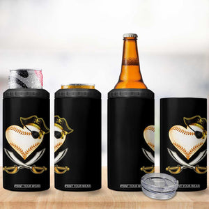 Baseball Pirate 4 in 1 Can Cooler Tumbler Baseball Heart With Skull TS10 Print Your Wear