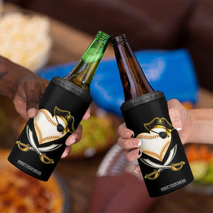 Baseball Pirate 4 in 1 Can Cooler Tumbler Baseball Heart With Skull TS10 Print Your Wear