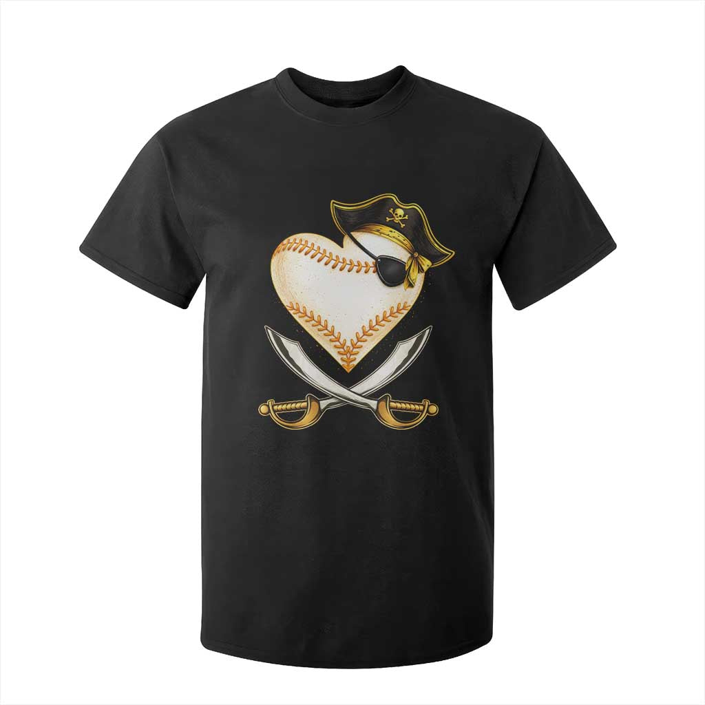 Baseball Pirate T Shirt For Kid Baseball Heart With Skull TS10 Black Print Your Wear