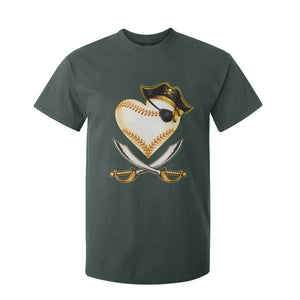 Baseball Pirate T Shirt For Kid Baseball Heart With Skull TS10 Dark Forest Green Print Your Wear