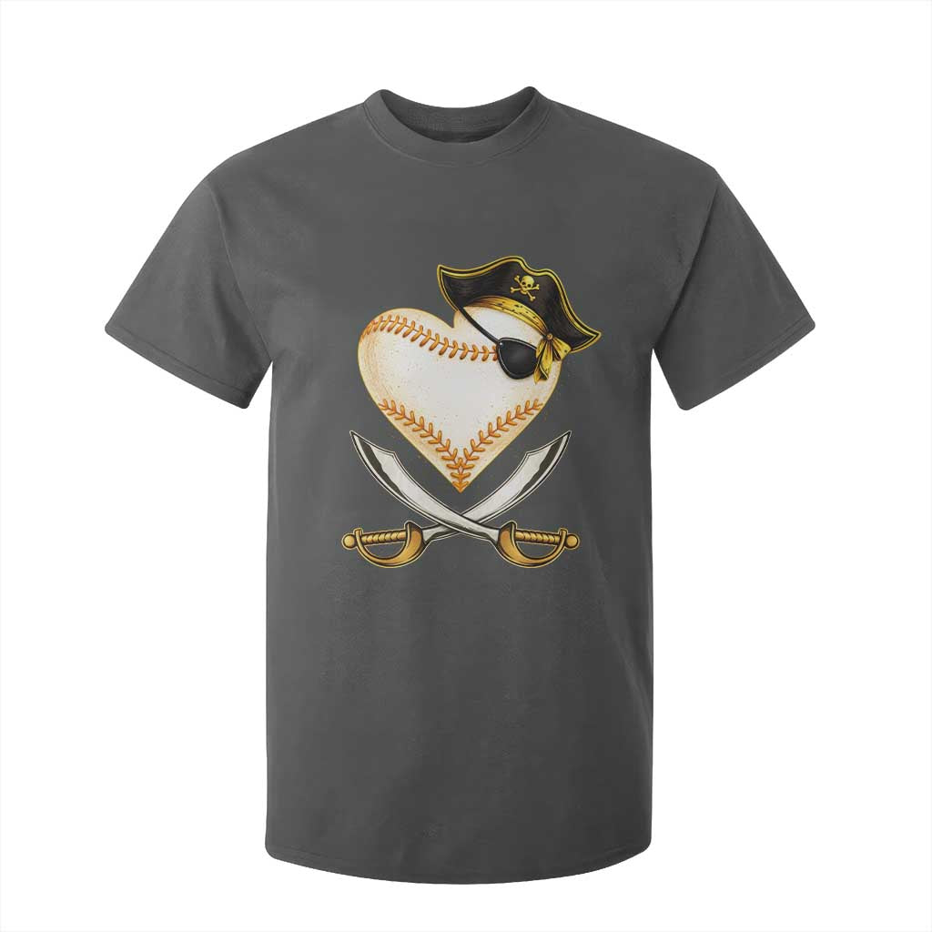 Baseball Pirate T Shirt For Kid Baseball Heart With Skull TS10 Dark Heather Print Your Wear