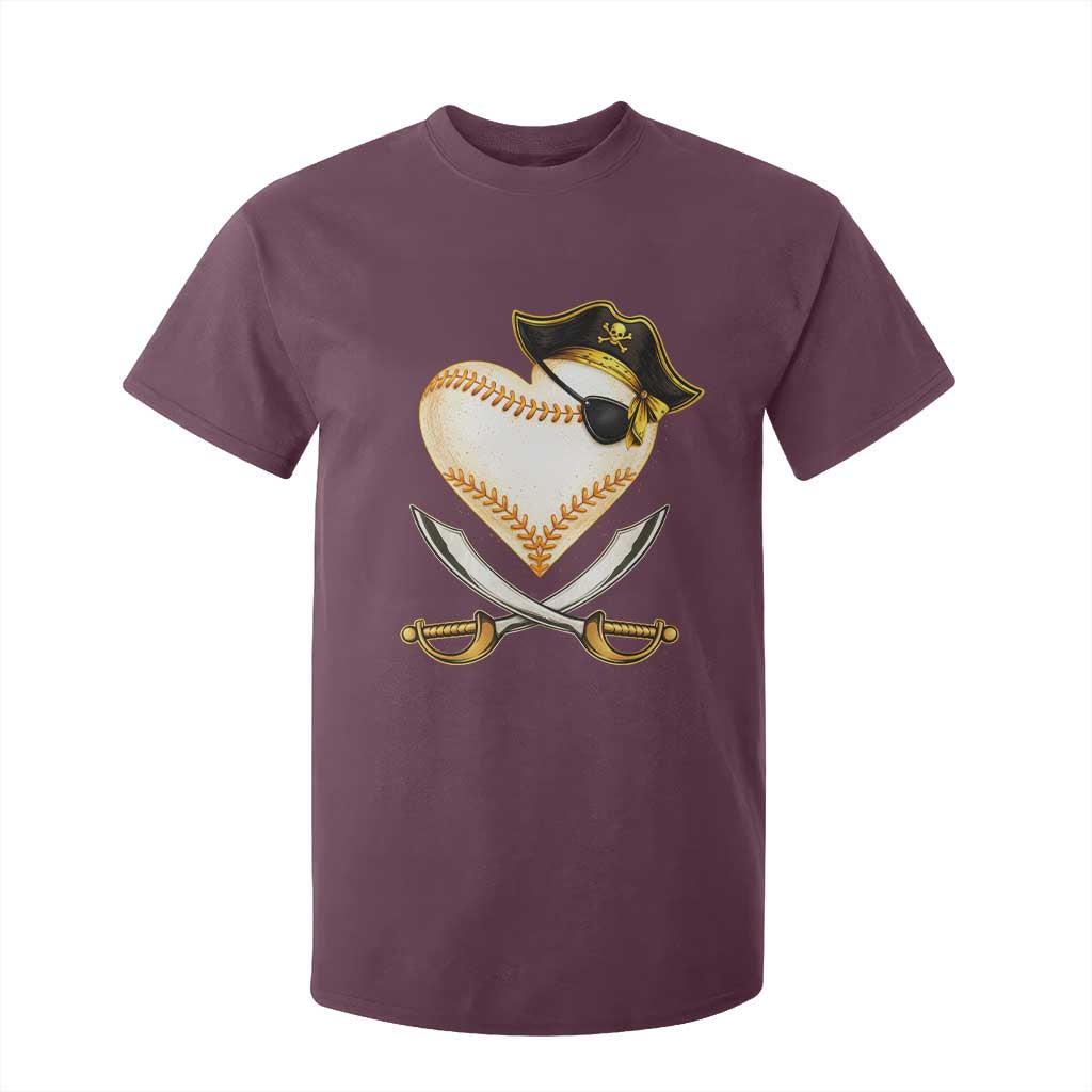 Baseball Pirate T Shirt For Kid Baseball Heart With Skull TS10 Maroon Print Your Wear