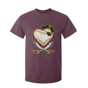 Baseball Pirate T Shirt For Kid Baseball Heart With Skull TS10 Maroon Print Your Wear