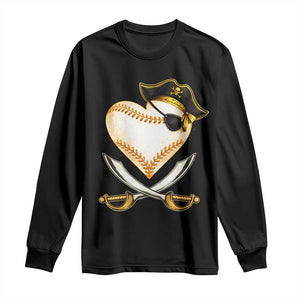 Baseball Pirate Long Sleeve Shirt Baseball Heart With Skull TS10 Black Print Your Wear