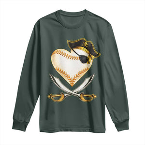 Baseball Pirate Long Sleeve Shirt Baseball Heart With Skull TS10 Dark Forest Green Print Your Wear