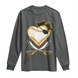 Baseball Pirate Long Sleeve Shirt Baseball Heart With Skull TS10 Dark Heather Print Your Wear