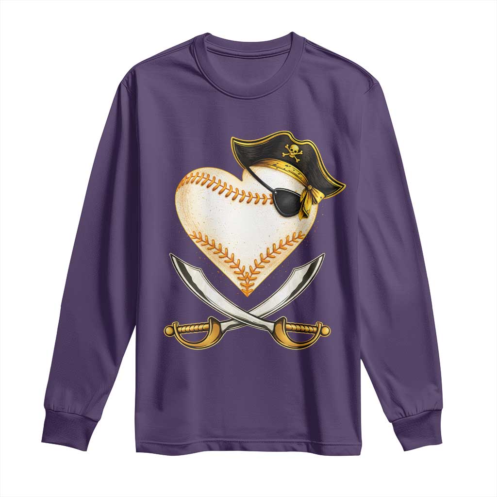 Baseball Pirate Long Sleeve Shirt Baseball Heart With Skull TS10 Purple Print Your Wear
