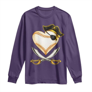 Baseball Pirate Long Sleeve Shirt Baseball Heart With Skull TS10 Purple Print Your Wear
