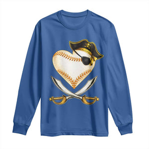 Baseball Pirate Long Sleeve Shirt Baseball Heart With Skull TS10 Royal Blue Print Your Wear