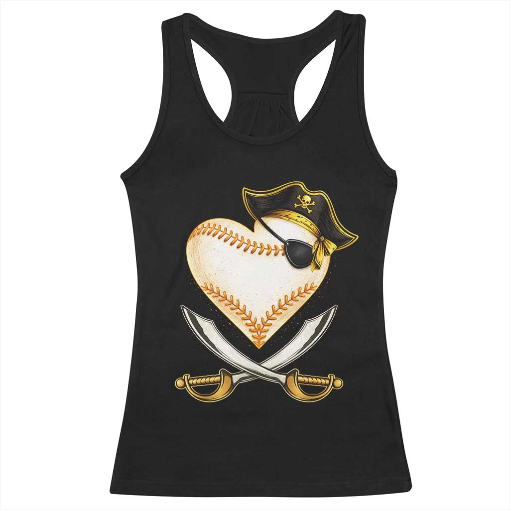 Baseball Pirate Racerback Tank Top Baseball Heart With Skull TS10 Black Print Your Wear