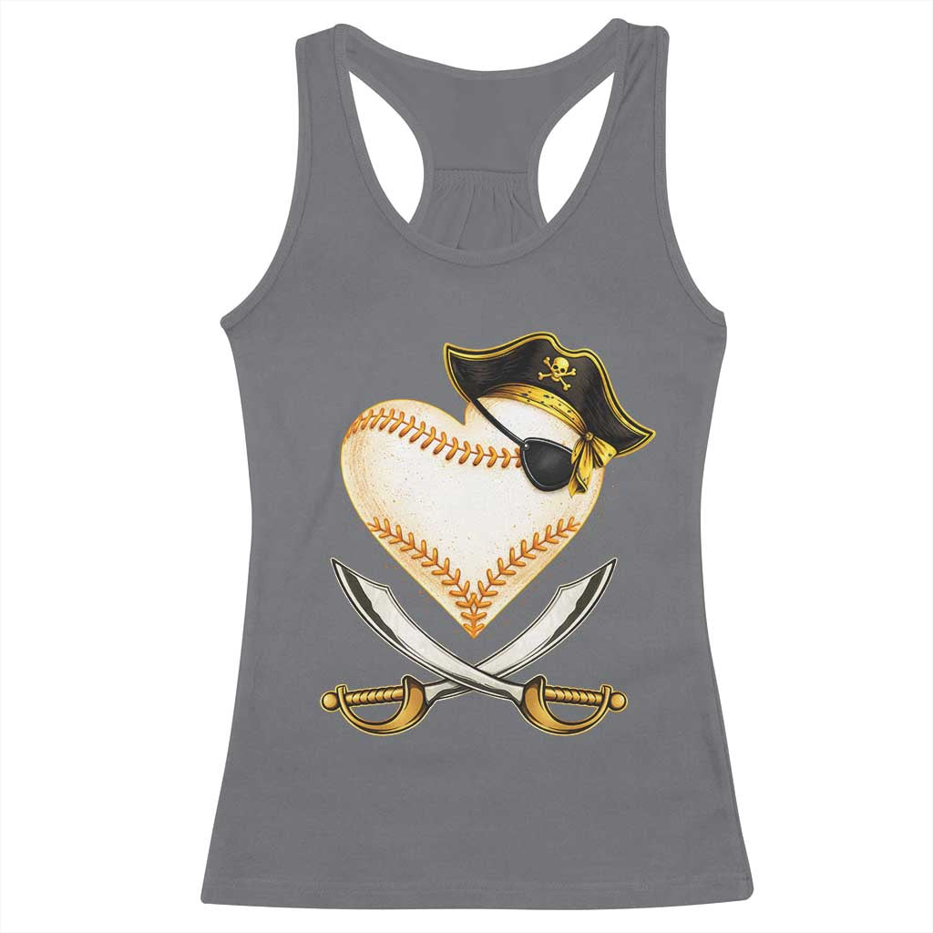 Baseball Pirate Racerback Tank Top Baseball Heart With Skull TS10 Charcoal Print Your Wear